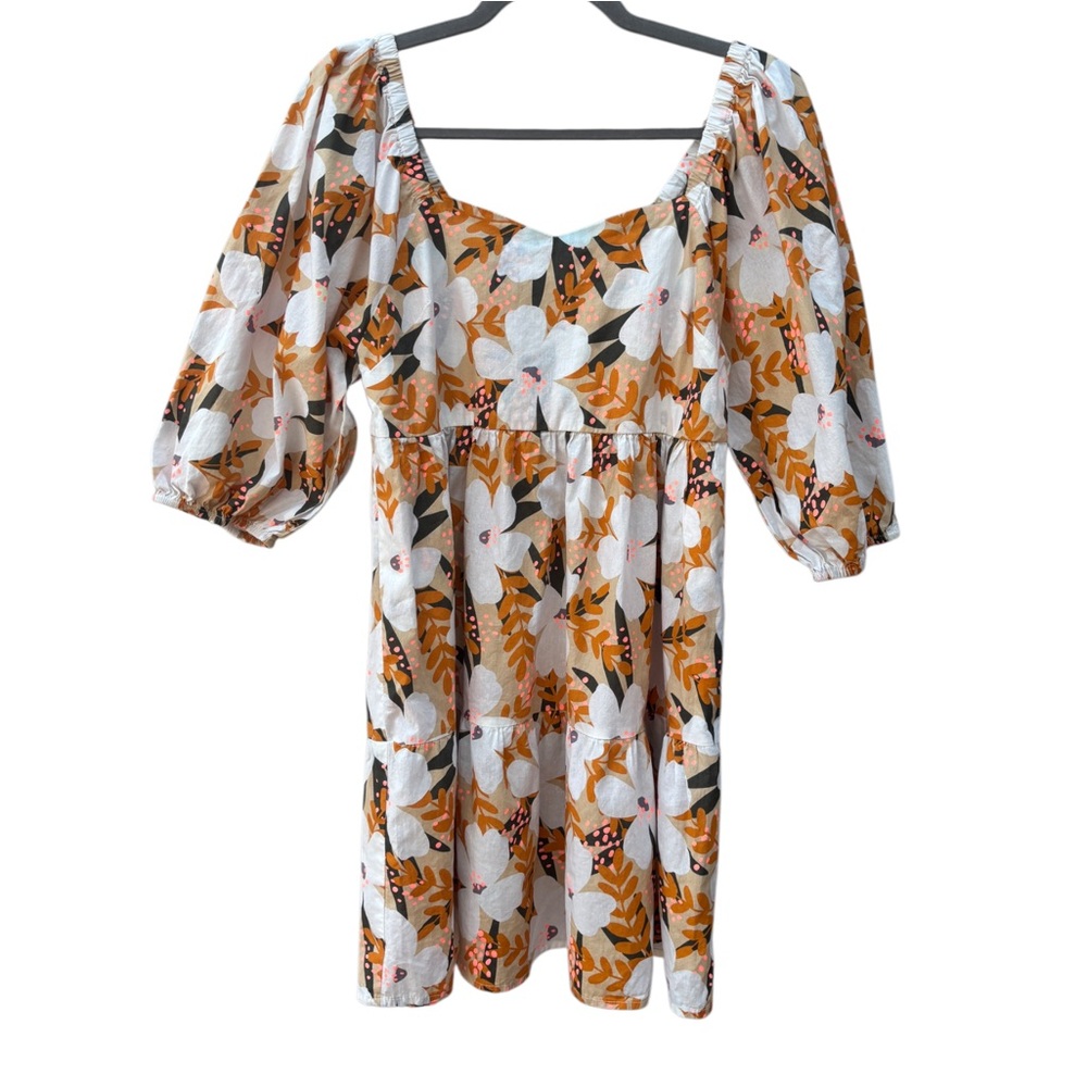 JODIFL Women’s M 100% Cotton Fall Blossoms Floral Mini Babydoll Dress - Picture 7 of 14